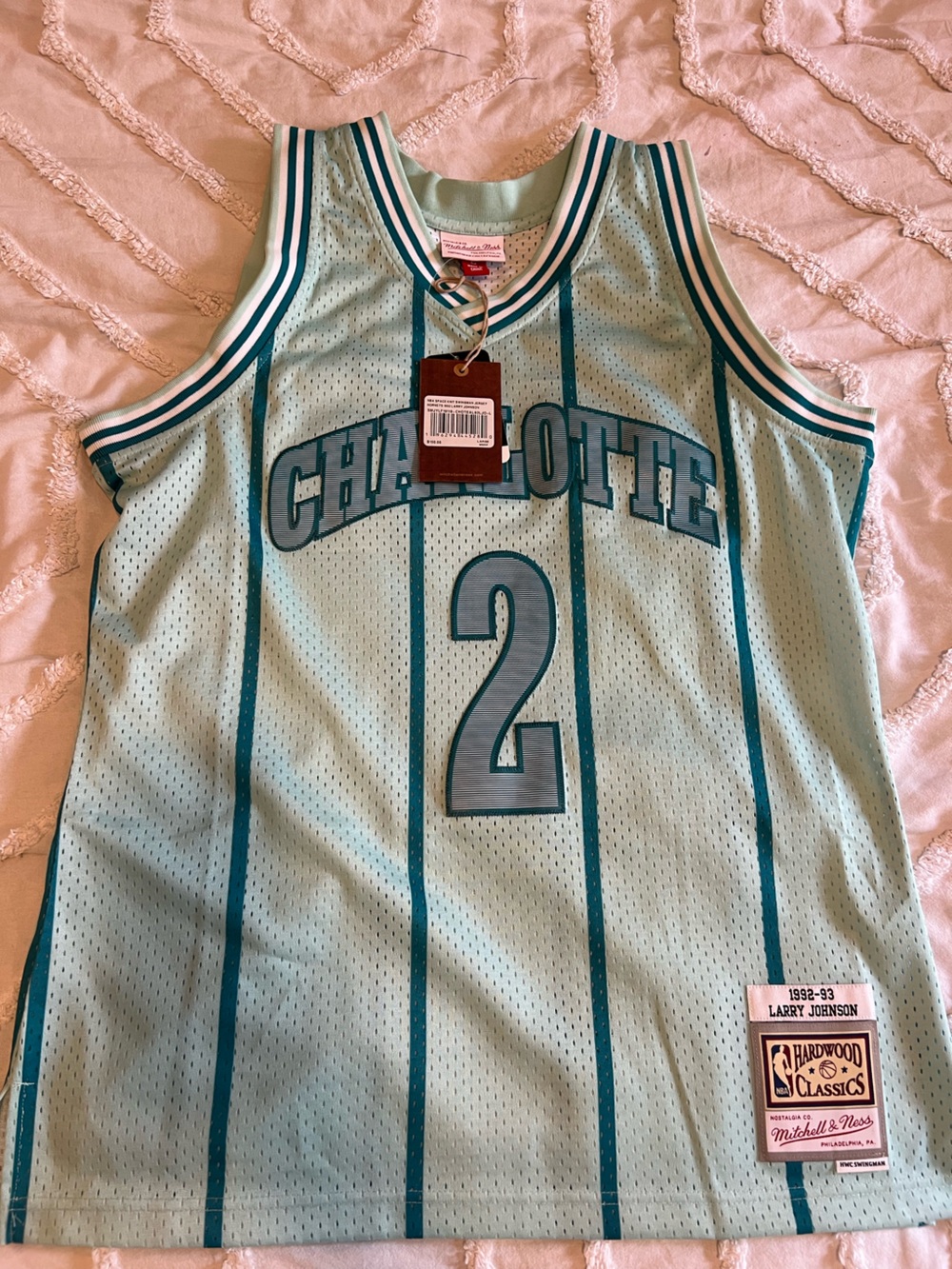 Mitchell & Ness Charlotte Light Teal #2 Hardwood Classics Jersey